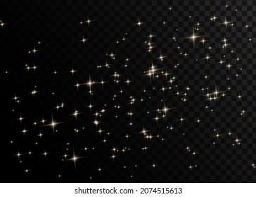 Christmas Abstract stylish light effect on a black transparent background. Yellow dust yellow sparks and golden stars shine with special light. Vector sparkles Sparkling magical dust particles.