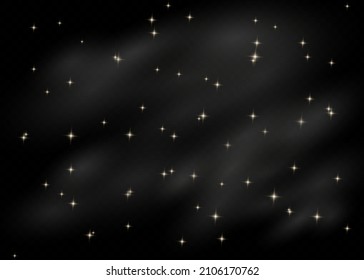 Resumen de Navidad efecto de luz elegante sobre un fondo negro transparente. El polvo amarillo chispas amarillas y las estrellas doradas brillan con luz especial. El vector chispa partículas mágicas de polvo esparcen.