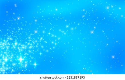 Christmas abstract stylish light effect on blue sky background. Magic light stars on blue sky background. Luxury sparkle vector, magical dust particles. Star light glow effect. Vector EPS10