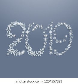 Christmas abstract vector background with snowflakes in the shape of 2019.