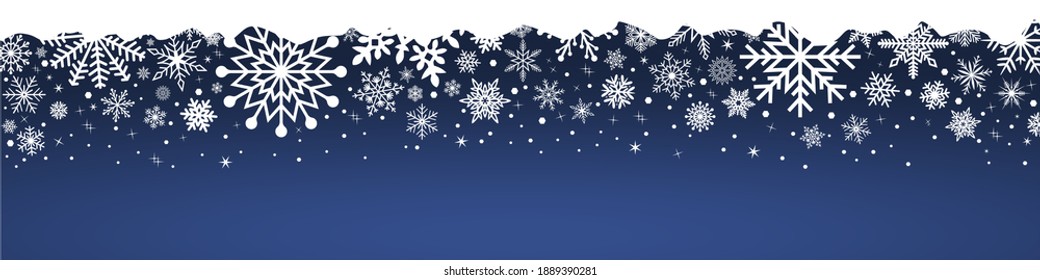 Christmas abstract vector ornament with white snowflakes and stars.
Blue Background.