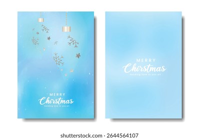 Christmas Abstract winter season gradient poster background set. Minimalist cover with snowflake on blue background. Modern  wallpaper design for festival, card, promotion, Happy New Year, ads.