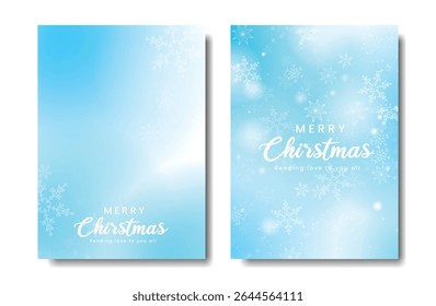 Christmas Abstract winter season gradient poster background set. Minimalist cover with snowflake on blue background. Modern wallpaper design for festival, card, promotion, Happy New Year, ads.