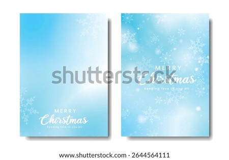 Christmas Abstract winter season gradient poster background set. Minimalist cover with snowflake on blue background. Modern wallpaper design for festival, card, promotion, Happy New Year, ads.