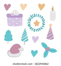 christmas accessories on the white background