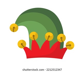Christmas accessory flat icon Funny elf hat with bells