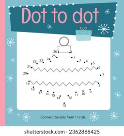 Christmas activities for kids. Dot to dot game – Christmas Decoration. Numbers games for kids. Coloring page. Vector illustration. Square page for Activity Book.