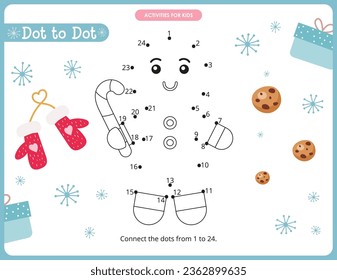 Christmas activities for kids. Dot to dot game – Christmas Gingerbread. Numbers games for kids. Coloring page. Vector illustration.