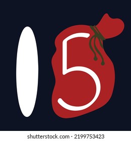 Christmas advent calendar 15. Santa is gift bag. Vector illustration