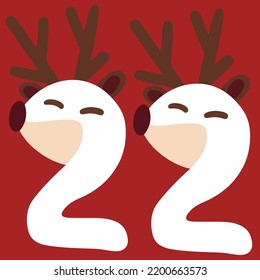 Christmas advent calendar 22. Christmas deer. Vector illustration