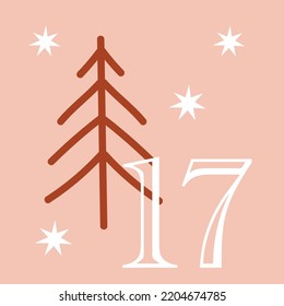 Christmas advent calendar - 25 hand drawn cards is a December countdown calendar vector illustration, christmas eve creative winter set with numbers.