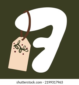 Christmas advent calendar 7. Gift tag. Vector illustration