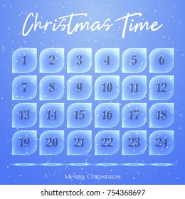 Christmas Advent calendar, background, poster made of ice floes. Winter scene. Vector illustration. Holiday Collection.