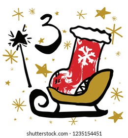 Christmas advent calendar, cute hand drawn style. Christmas and New Year Celebration Symbols. Winter holidays calendar card design, Vector illustration.