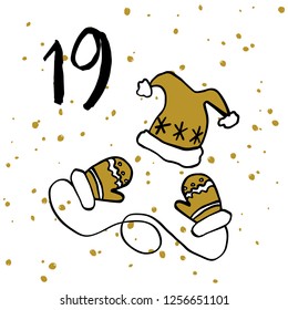 Christmas advent calendar, cute hand drawn style. Christmas and New Year Celebration Symbols. Winter holidays calendar card design, Vector illustration.