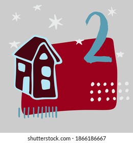  Christmas advent calendar, cute hand drawn style. Christmas and New Year Celebration symbols. Winter holidays calendar card design. Winter vector illustration