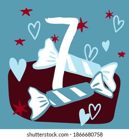 Christmas advent calendar, cute hand drawn style. Christmas and New Year Celebration symbols. Winter holidays calendar card design. Winter vector illustration