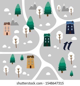 Christmas Advent Calendar, Day 11. 
Snow city. Lifestyle Vector Illustration.