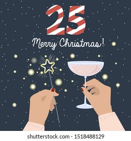 Christmas Advent Calendar, Day 25. Merry Christmas. Lifestyle Vector Illustration.