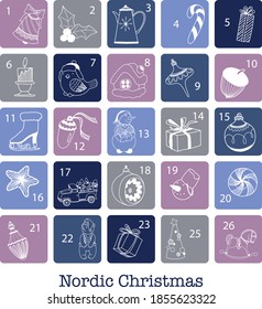 Christmas advent calendar. Christmas doodle art, vector clip art