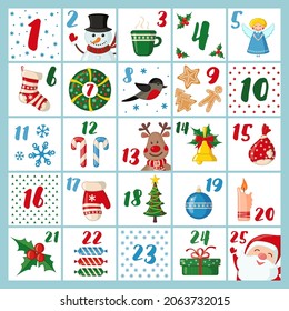 Christmas Advent calendar with Christmas elements.