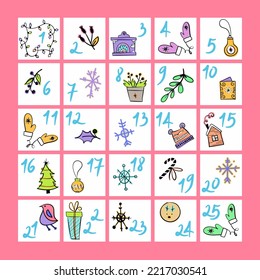 calendario de anticipo navideño con elementos en imagen vectorial naive