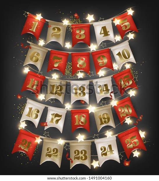 Christmas Advent Calendar Flag Garlands Number Stock Vector (Royalty ...
