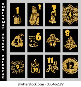 Christmas Advent Calendar With Gold Glitter Texture. Countdown 