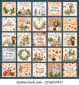 Christmas advent calendar. Christmas greeting vector cards