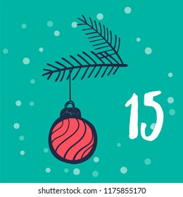 Christmas Advent calendar with hand drawn elements. Xmas Poster. Vector illustration