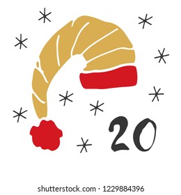 Christmas advent calendar. Hand drawn elements and numbers. Winter holidays calendar card design, Vector illustration.