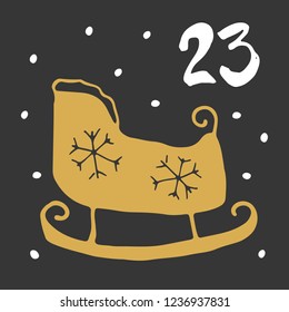 Christmas advent calendar. Hand drawn elements and numbers. Winter holidays calendar card design, Vector illustration.