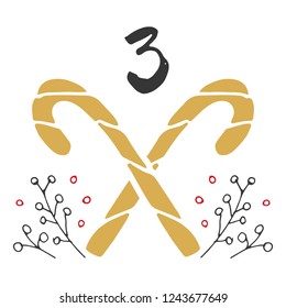 Christmas advent calendar. Hand drawn elements and numbers. Winter holidays calendar card design, Vector illustration.