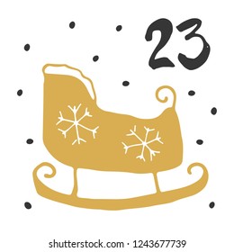 Christmas advent calendar. Hand drawn elements and numbers. Winter holidays calendar card design, Vector illustration.