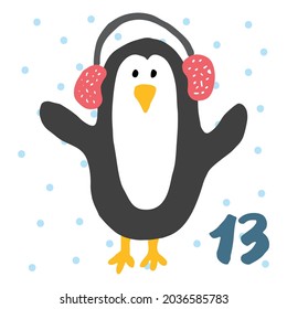 Christmas advent calendar. Hand drawn elements and numbers. Winter holidays calendar card design, Vector illustration.