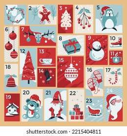 Christmas advent calendar with hand drawn elements