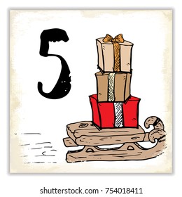 Christmas advent calendar. Hand drawn elements and numbers. Winter holidays calendar card design, Vector illustration.