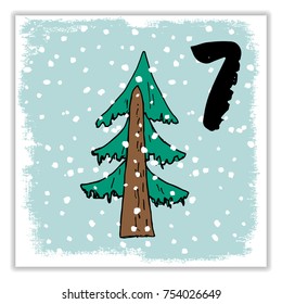 Christmas advent calendar. Hand drawn elements and numbers. Winter holidays calendar card design, Vector illustration.