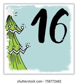 Christmas advent calendar. Hand drawn elements and numbers. Winter holidays calendar card design, Vector illustration.