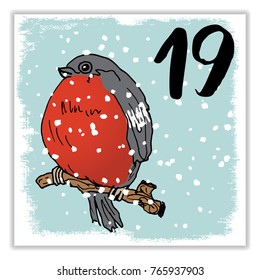 Christmas advent calendar. Hand drawn elements and numbers. Winter holidays calendar card design, Vector illustration.
