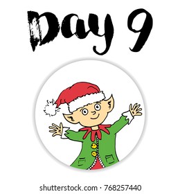 Christmas advent calendar. Hand drawn elements and numbers. Winter holidays calendar card design, Vector illustration.