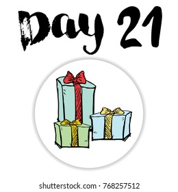 Christmas advent calendar. Hand drawn elements and numbers. Winter holidays calendar card design, Vector illustration.
