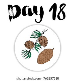 Christmas advent calendar. Hand drawn elements and numbers. Winter holidays calendar card design, Vector illustration.