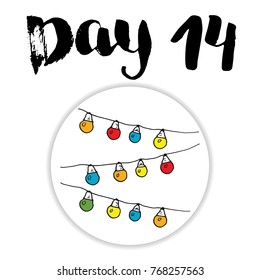 Christmas advent calendar. Hand drawn elements and numbers. Winter holidays calendar card design, Vector illustration.