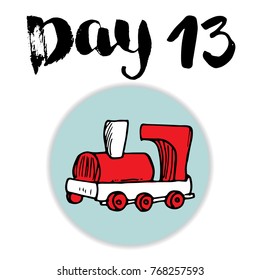 Christmas advent calendar. Hand drawn elements and numbers. Winter holidays calendar card design, Vector illustration.