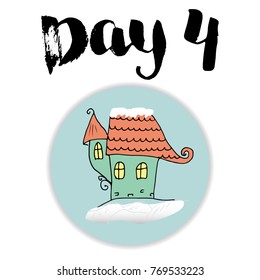 Christmas advent calendar. Hand drawn elements and numbers. Winter holidays calendar card design, Vector illustration.