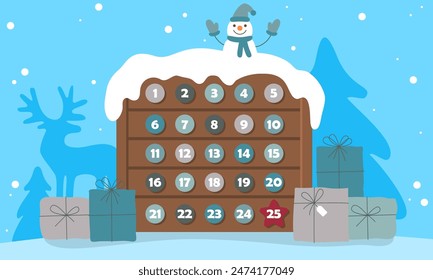 Christmas advent calendar. Holiday Advent December calendar date. Holiday Christmas border design vector illustration. Countdown to Christmas Day. Holiday Symbols of celebration design