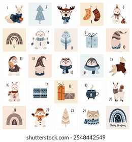 Christmas Advent calendar for kids. Printable advent calendar. Christmas countdown