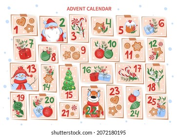 Christmas Advent Calendar for kids. Vector illustration