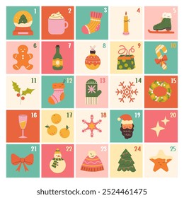 Christmas Advent Calendar. Modern geometric background for postcards, posters, calendar